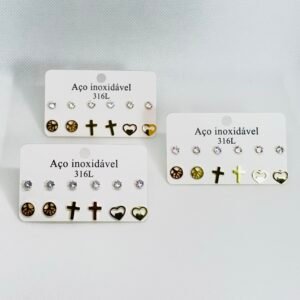 Kit Brincos Aço Inoxidável dourado 20