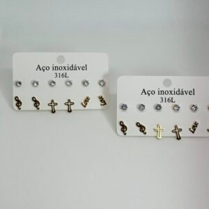 Kit Brincos Aço Inoxidável Dourado 19