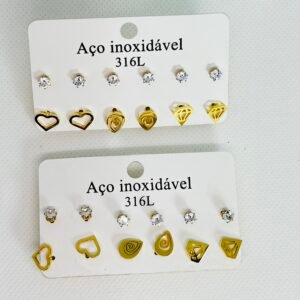 Kit Brincos Aço Inoxidável Dourado 17